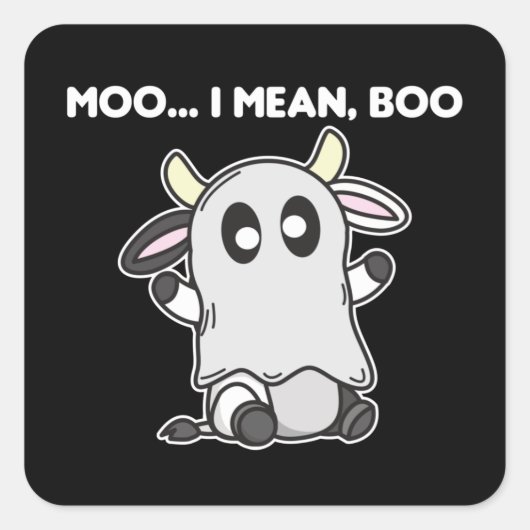 Koe Ghost Cute Kawaii Halloween Moo I Mean Boo Vierkante Sticker (Voorkant)