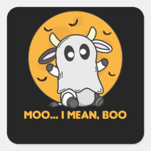 Koe Ghost Cute Kawaii Halloween Moo I Mean Boo Vierkante Sticker