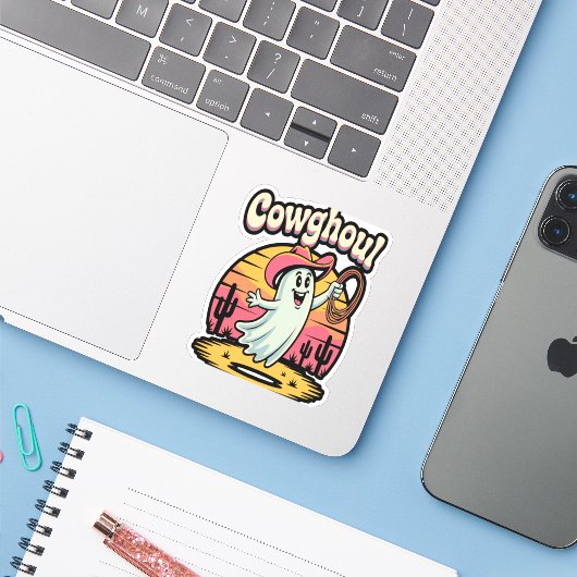 Koe Ghoul Halloween Spooky Sticker (Laptop met iPhone)