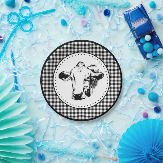Koe Gingham boerderij Papieren Bordje (Feest)