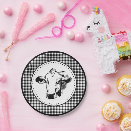 Koe Gingham boerderij Papieren Bordje (Feest)
