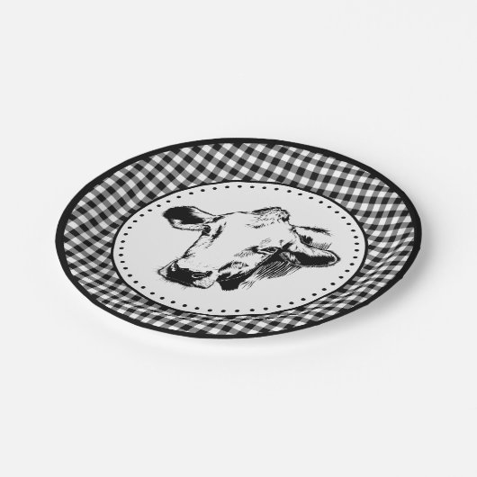 Koe Gingham boerderij Papieren Bordje (Gekanteld)