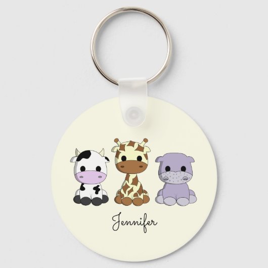 Koe giraffe hippo cartoon name sleutelhanger (Voorkant)