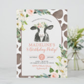 Koe Girl Birthday Party Invitation Kaart (Staand voorkant)