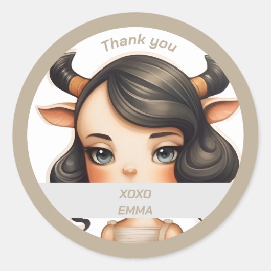 Koe Girl Ronde Sticker (Voorkant)