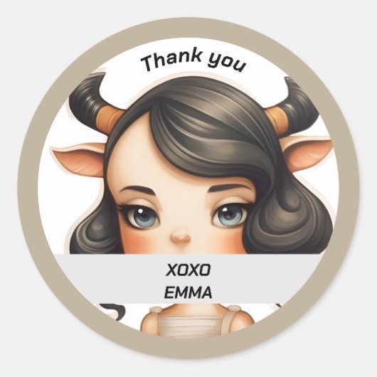 Koe Girl Ronde Sticker (Voorkant)