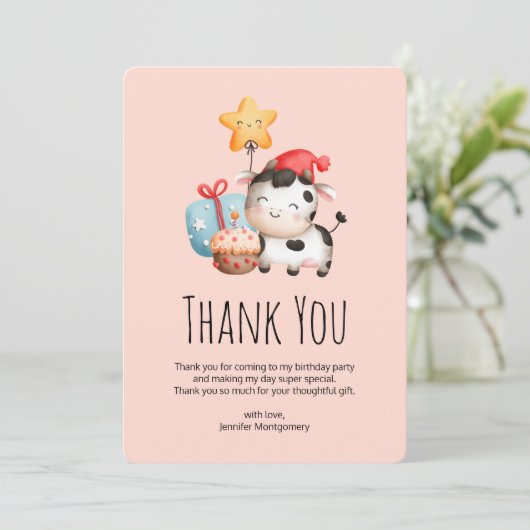 Koe glimlachen Schattige verjaardag Bedankkaart (Staand voorkant)