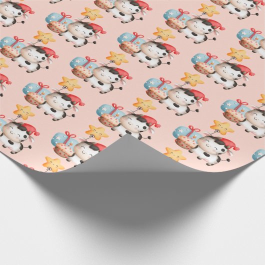 Koe glimlachen Schattige verjaardag Cadeaupapier (Hoek)