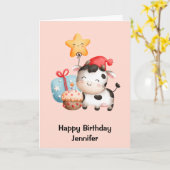 Koe glimlachen Schattige verjaardag Kaart (Gele Bloem)