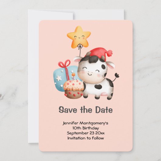 Koe glimlachen Schattige verjaardag Save The Date (Voorkant)