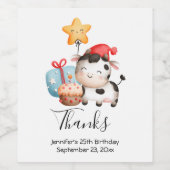 Koe glimlachen Schattige verjaardag Wijn Etiket (Enkel label)