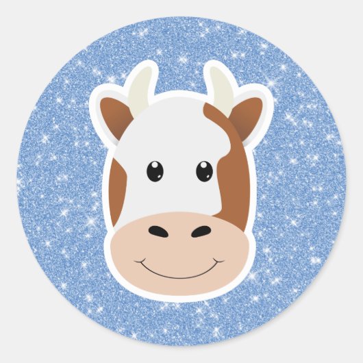 Koe Glitter Ronde Sticker (Voorkant)