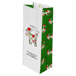 Koe Grappige Cartoon Kerstvakantie Wijn Gift Bag Cadeautas