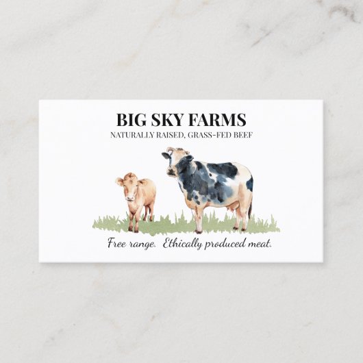 Koe Grasgevoede Farming Boerderij Waterverf Visitekaartje (Voorkant)