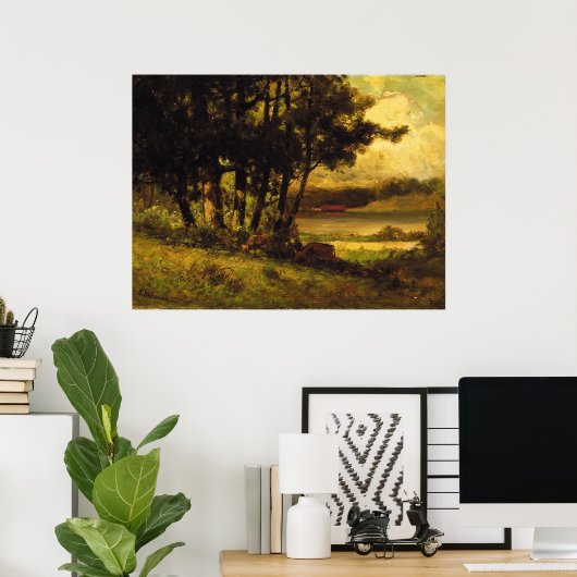 Koe Grazing nabij de rivier - Edward Banister Poster (Thuiskantoor)