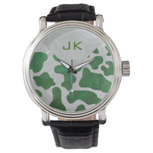 Koe Groen en Wit Monogram Horloge