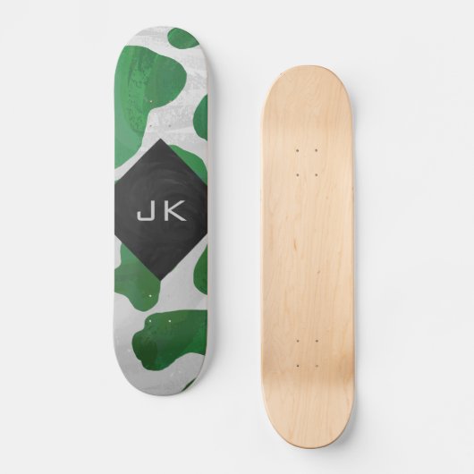 Koe Groen en Wit Monogram Persoonlijk Skateboard (Voorkant)