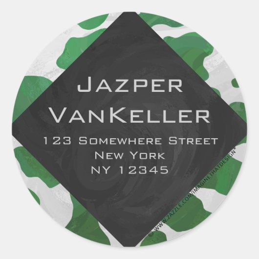Koe Groen en Wit Monogram Ronde Sticker (Voorkant)