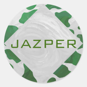 Koe Groen en Wit Monogram Ronde Sticker