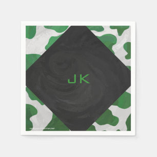 Koe Groen en Wit Monogram Servetten