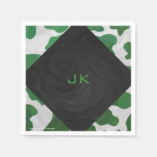 Koe Groen en Wit Monogram Servetten (Voorkant)