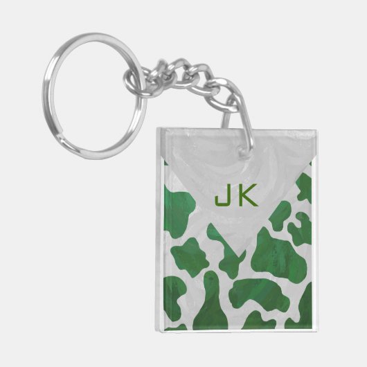 Koe Groen en Wit Monogram Sleutelhanger (Voorkant Links)