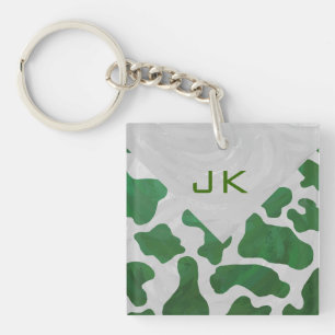 Koe Groen en Wit Monogram Sleutelhanger
