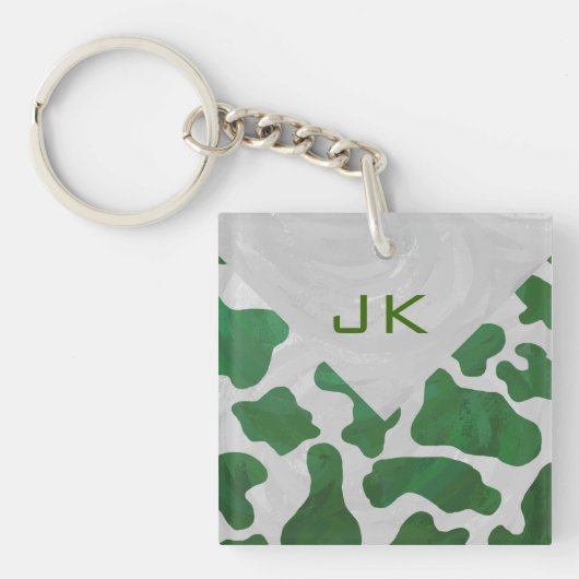 Koe Groen en Wit Monogram Sleutelhanger (Voorkant)
