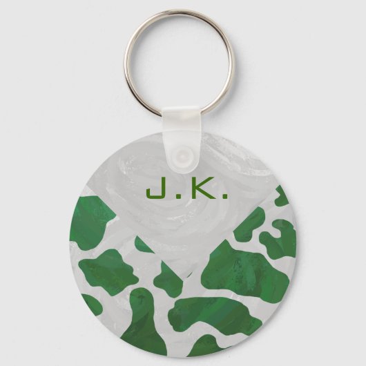 Koe Groen en Wit Monogram Sleutelhanger (Voorkant)