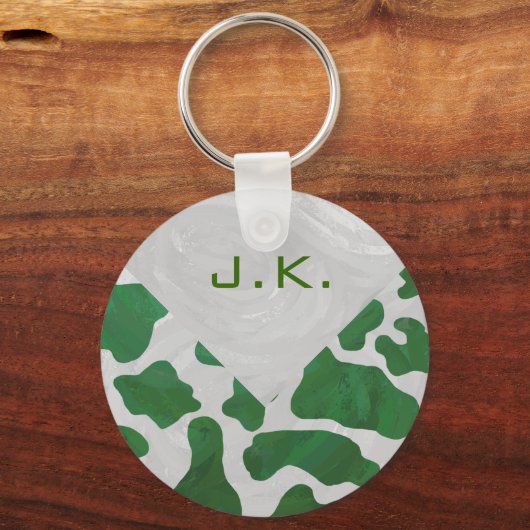 Koe Groen en Wit Monogram Sleutelhanger (Voorkant)