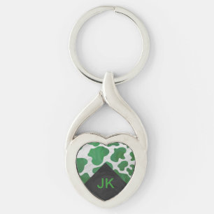 Koe Groen en Wit Monogram Sleutelhanger