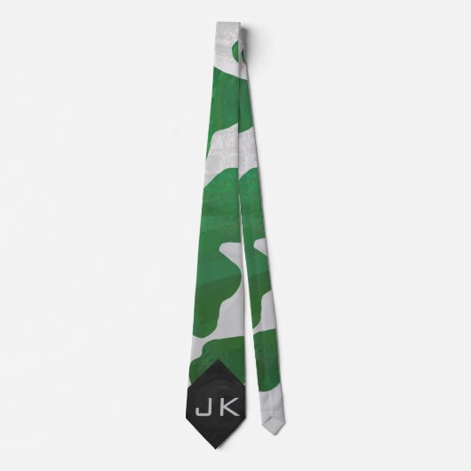 Koe Groen en Wit Monogram Stropdas (Voorkant)