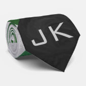 Koe Groen en Wit Monogram Stropdas (Opgerold)