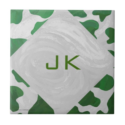 Koe Groen en Wit Monogram Tegeltje (Voorkant)