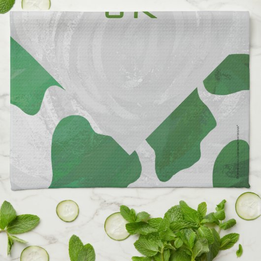 Koe Groen en Wit Monogram Theedoek (Gevouwen)
