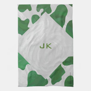 Koe Groen en Wit Monogram Theedoek