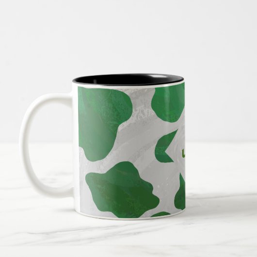 Koe Groen en Wit Monogram Tweekleurige Koffiemok (Links)