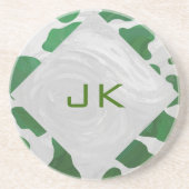 Koe Groen en Wit Monogram Zandsteen Onderzetter (Voorkant)