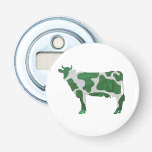 Koe Groen en Wit Silhouette Button Flesopener