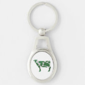 Koe Groen en Wit Silhouette Sleutelhanger (Voorkant)