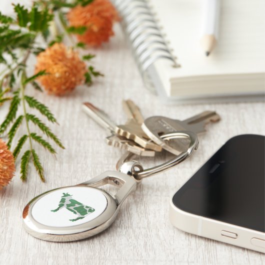 Koe Groen en Wit Silhouette Sleutelhanger (Zijkant)