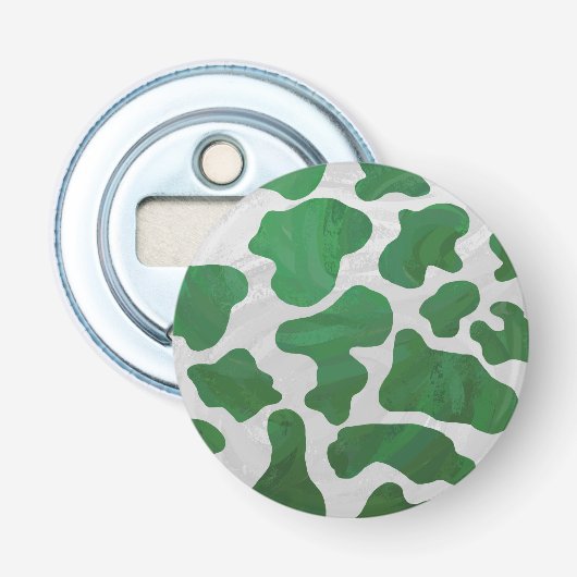 Koe Groene en Witte Druk Button Flesopener (Voorkant)