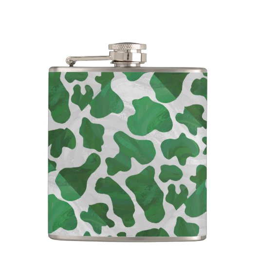 Koe Groene en Witte Druk Heupfles (Voorkant)