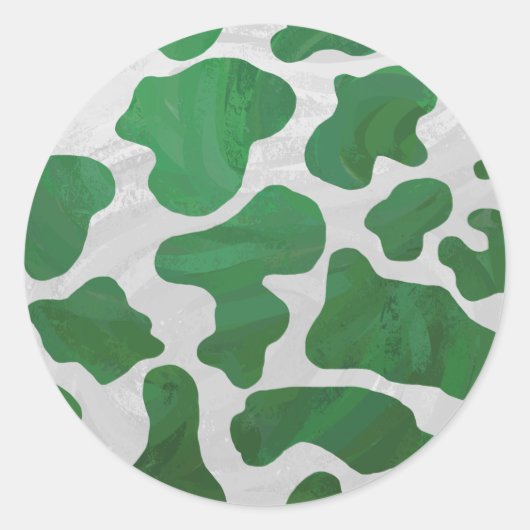 Koe Groene en Witte Druk Ronde Sticker (Voorkant)