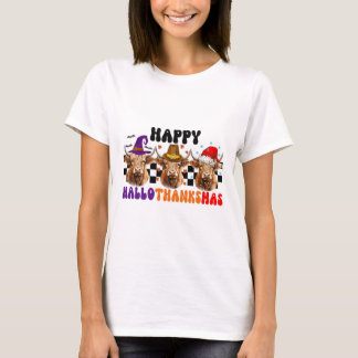 Koe Hallothanksmas Halloween Dankdag Kerstmis T-shirt
