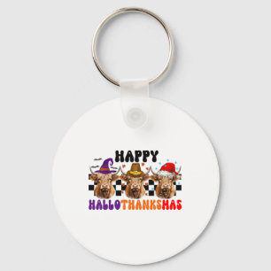 Koe Hallothanksmas Halloween Thanksgiving Kerstmis Sleutelhanger