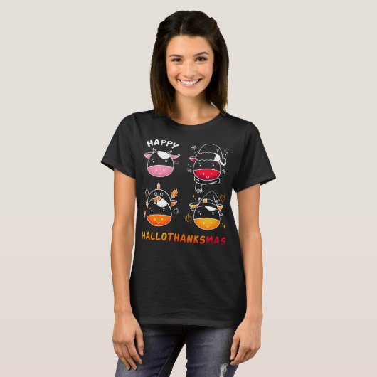 Koe Halothanksmas Happy Halloween Koe T-shirt (Voorkant volledig)