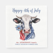 Koe Happy 4th of July Rood Wit Blauw Patriottisch Servet (Voorkant)