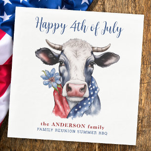 Koe Happy 4th of July Rood Wit Blauw Patriottisch Servet