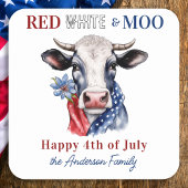 Koe Happy 4th of July Rood Wit Blauw Patriottisch Vierkante Sticker